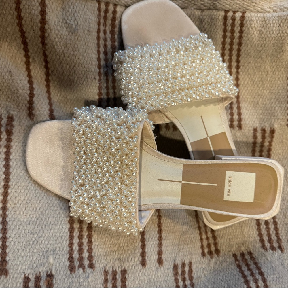 Dolce Vita Pearl Embellished Cream Sandals